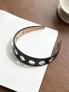Women's Elegant PU Leather Wide Band Metal Stud Grommet Adjustable Headband, Rock Punk Style, Suitable for Daily Wear and Parties, 1pc/2pcs