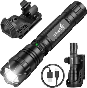 UltraFire WF-501BX LED Tactical Flashlight, 1000 Lumens, High Power, Three Modes, USB Rechargeable, with W66 Holder, Ideal for Hiking, Camping, and Law Enforcement Outdoor Lighting
