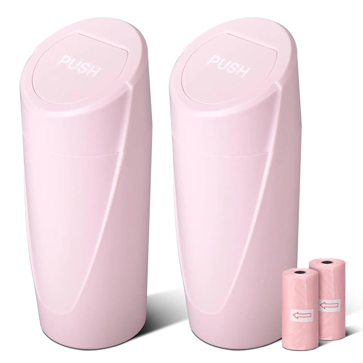 Trash Can Bin with Lid - 2 Packs  Garbage Can Cup Holder - Pink Mini Leakproof  Trash Garbage Can Bin with 40 count Trash Bags- Organizers and Storage for Front  Seat Accessories