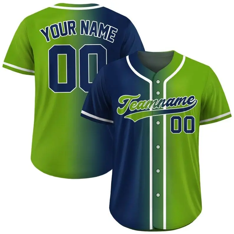 [Customize] Baseball Jersey Gradient with Teamname Name Number, Custom Jersey Shirt for Men Women Youth Kid, Gift for Baseball Fans Green Navy