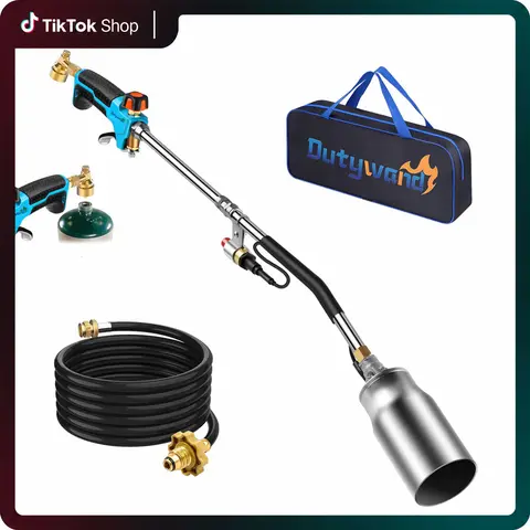 toolupgrade Dual Interface Propane Weed Torch Kit with 10FT Extended Hose, Heavy-Duty Handheld Torch Built-In Automatic 0Igniter & Turbo Trigger, Multi-use for Weeding, Fire Starting, Ice Melting, BBQ and Light Welding, (Propane Tank Not Included)