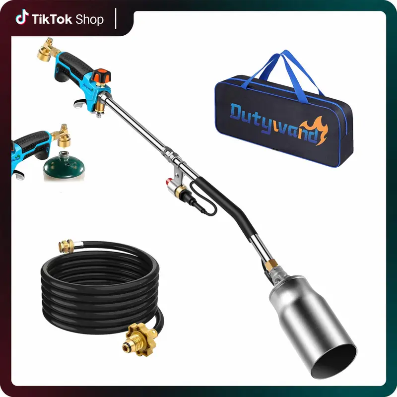 toolupgrade Dual Interface Propane Weed Torch Kit with 10FT Extended Hose, Heavy-Duty Handheld Torch Built-In Automatic 0Igniter & Turbo Trigger, Multi-use for Weeding, Fire Starting, Ice Melting, BBQ and Light Welding, (Propane Tank Not Included)