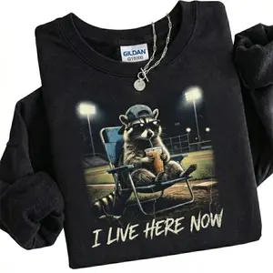 [MADE IN US] I Live Here Now Raccoon Shirt - Funny Baseball Mom Graphic Tee - Travel Ball Life