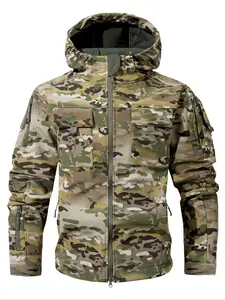 Men's Camo Tactical Soft Shell Jacket, Multi-Pocket Design, Outdoor Adventure Everyday Wear, Casual Fitted Style, Spring & Fall, Casual Zipper Coat, Softshell Jacket