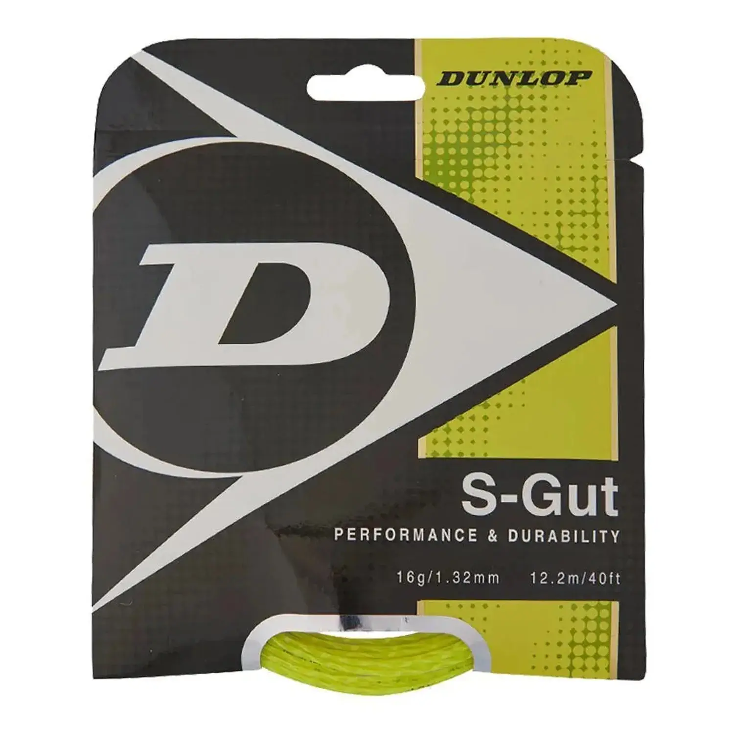 S-Gut Tennis String 16G, Yellow Synthetic Gut Sport String with a Monofilament Core for Comfortable Feel and Tension Maintenance - 1.32mm / 40ft