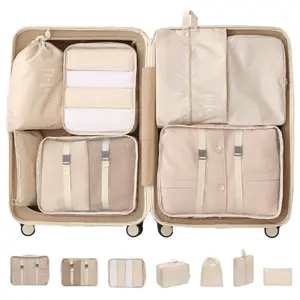7-Piece Packing Cubes Set (Beige) - Compression Packing Cubes for Suitcases & Travel Organizers