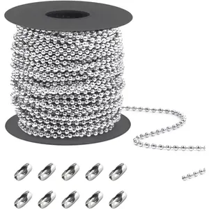 33ft/10m Stainless Steel Ball Chain, 4.0mm(#8) Metal Bead Chain with 10 Connectors Clasps for DIY Craft Chain,  Making Supplies,  Tag Necklace, , Bracelet, Pull Chain Extender