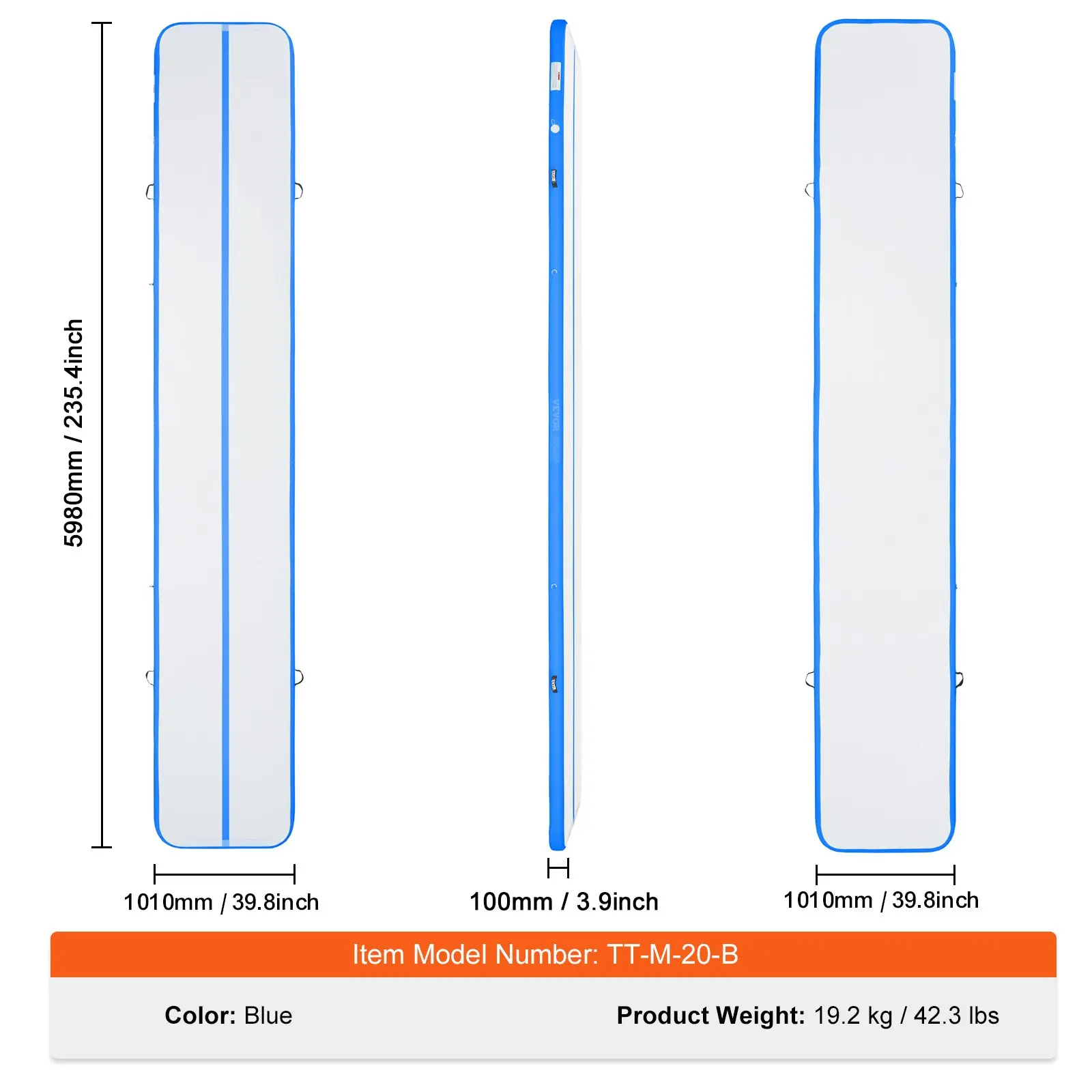 20 ft x 3.3 ft x 4 in（600 x 100 x 10 cm）- Blue
