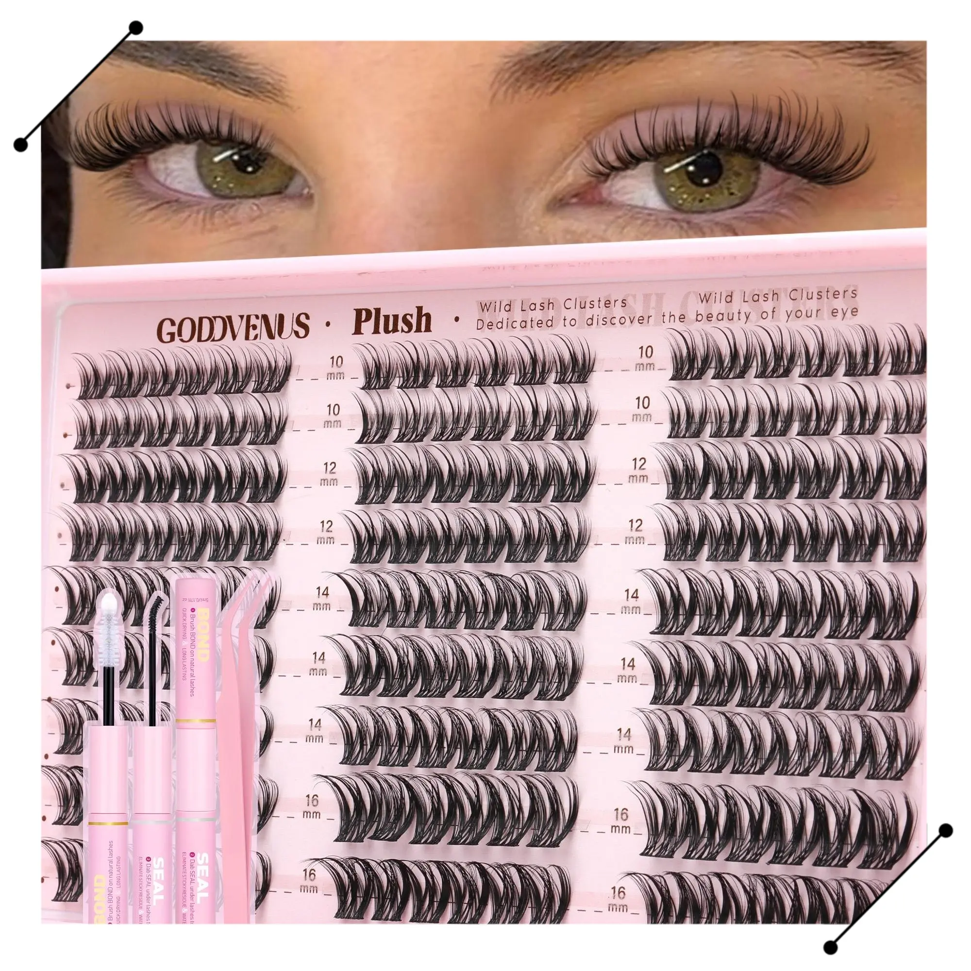 Goddvenus Plush D Curl Spider Lash Clusters 10-16mm Fluffy Lightweight Eyelash Extensions for Daily Makeup Natural Blend