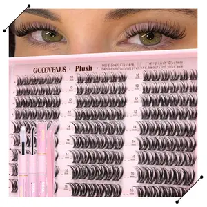 Goddvenus Plush D Curl Spider Lash Clusters 10-16mm Fluffy Lightweight Eyelash Extensions for Daily Makeup Natural Blend