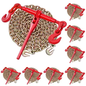 VEVOR Ratchet Chain Binder, 3/8 in x 10 ft G80 Chains, 9200 lbs Working Load of Ratchet Load Binder, Chains and Binders Set, Tie Down Hauling Chain Binders for Hauling, Towing, Logging, Lifting