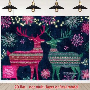 Christmas Whimsical Polyester Party Banner - Festive Reindeer & Snowflake Design, Durable 2D Flat Decor for Classroom, Office, Photo Booths - No Electricity Needed, All-Season Holiday Decoration, Christmas Decorations, Backdrop Ornaments White