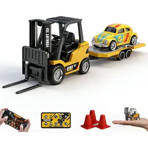 1/64 Scale RC Forklift Crane, 2.4GHz Metal RC Truck, 2-in-1 Construction Vehicle with Hook & Metal Forks, Dual Speed, APP Control, Construction Vehicle Hobby Toy for Adults and Kids