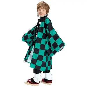 Cosplay Children's costume Anime Satan Killer Kimetsu No Yeyang Kamido Tanjiro Kimono costume Set Carnival Halloween Clothes