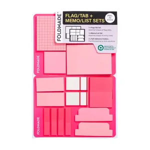 Foldmade Flag Tab Note Pad Set, Peel-N-Stick Holder, 620 Count, Neon Pink