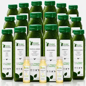 3 Day Green Juice Cleanse Detox by RAW Fountain, RAW Cold Pressed Juices, All Natural, No Gluten, No Wheat, No Artificial Flavors, 18x 12oz Bottles, 3 Ginger Shots 2oz