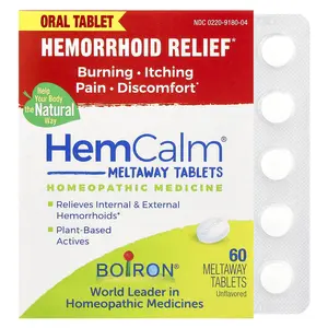 Boiron HemCalm®, Unflavored, 60 Meltaway Tablets | HSA/FSA Eligible