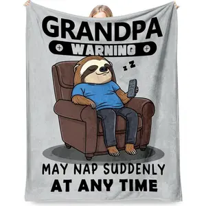 Grandpa Gifts, Blanket Gifts for Grandpa from Grandkids, Grandfather Birthday Gift, Funny Flannel Blanket for Granfather on Christmas Valentines Fathers - Warning May Nap Suddenly at Any Time, Printed on One Side wit