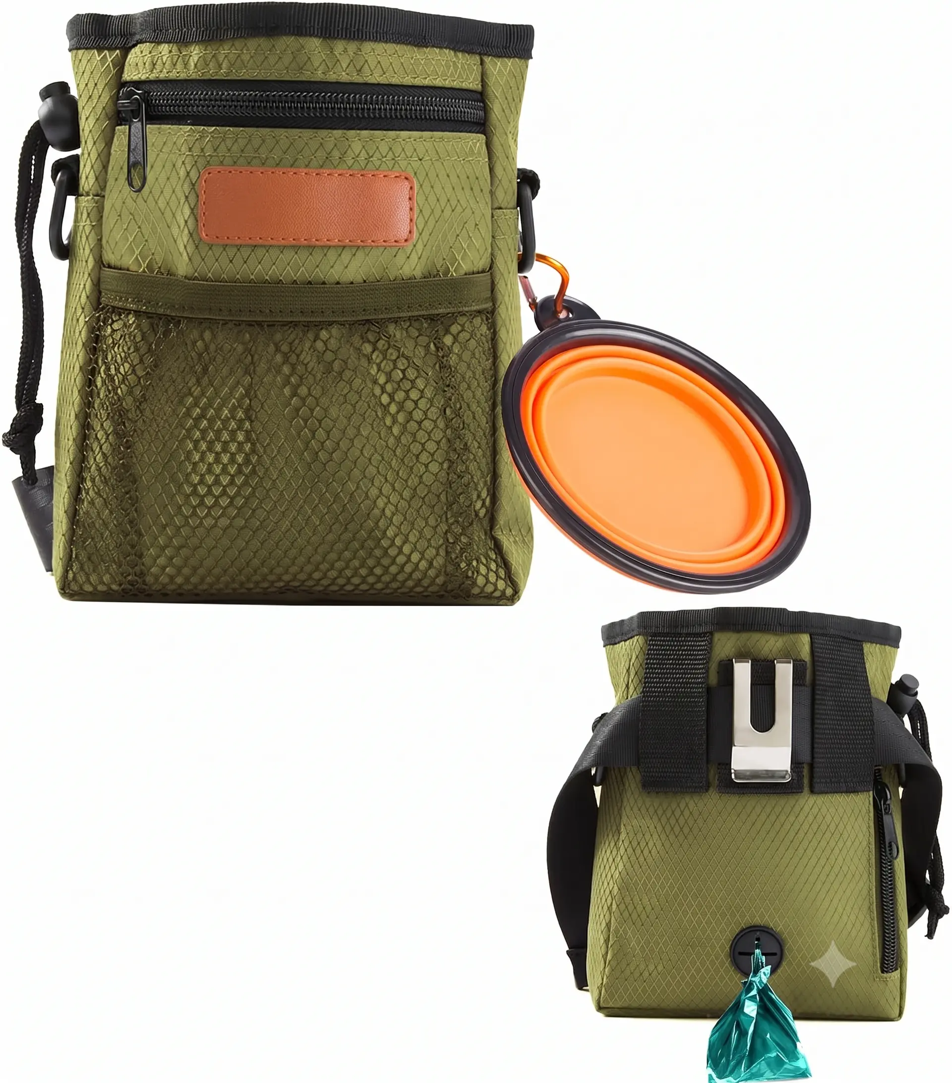 Ultimate Dog Training Pouch & Clicker Set – Multi-Wear Treat Bag with Poop Bag Dispenser & Collapsible Bowl for Outdoor Walking & Hiking