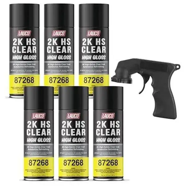 LAUCO 2K HS Acrylic Transparent Aerosol High-Solids Coat Spray - Fast Dry, Chemical Resistant, High Scratch Resistance, Exceptional Surface Clarity - Professional Car & Motorcycle Refinishing 6 Pack [87268]