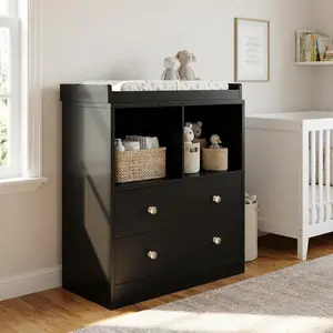 Wooden Baby Dresser, Nursery Changing Table, 2 Drawers, Changing Station, Changing Pad Included, Sturdy Nursery Furniture, Modern Baby Dresser, Compact Nursery Organizer