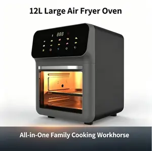 12L 8-in-1 Large Air Fryer Oven, 360° Hot Air Circulation Convection Oven with 15+ Smart Presets, Clear Window & Internal Light, Non-Stick Dishwasher-Safe Parts, Auto Shut-Off, for Family Meals, Oil-Free Healthy Cooking