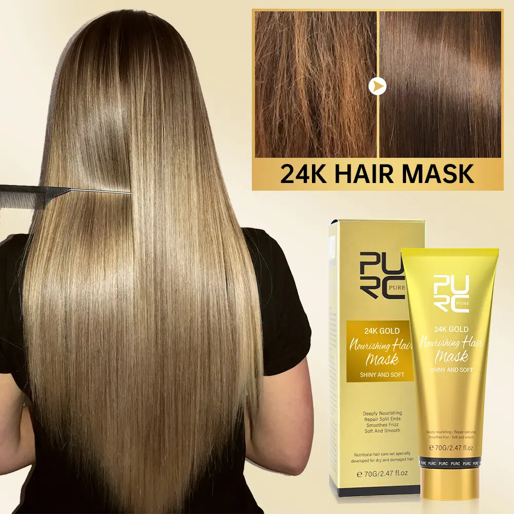 1 PCS PURC Professional Keratin Hair Mask 24 Gold Smoothing Hair Straightening Cream Repair Dry Damaged Scalp Treatments Hair Care