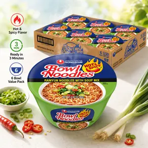 Gourmet Shrimp Ramen Noodles - Hot & Spicy Microwavable Premium Noodle Soup Bowls, 3.03 oz (Pack of 6), Pantry Food Item