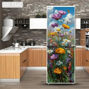 Self-Adhesive Refrigerator Stickers, Removable PVC Decorative Decal Kitchen Decals, DIY Home Decor, Butterfly Flower Field Theme, 30x180cm, 2pcs