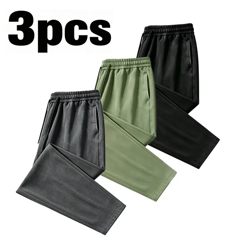 Unisex Relaxed  Washed Cotton Joggers, Solid-Color Sporty Chic  with Adjustable Elastic Cuffs for All Seasons, M, Athletic Wear Wide Leg Loose Fit Sweatpants
