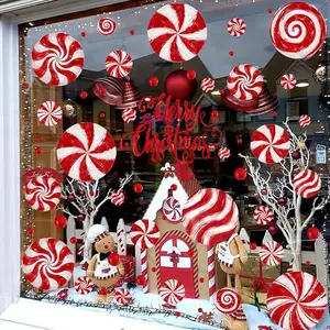 8 Sheets Christmas Window Clings, Candy Window‘s Decals Oil Painting Christmas Red Candy Stickers for Xmas Home Office School Decor Winter Glass Window Decoration