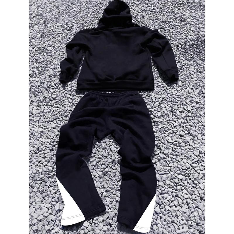 Men's casual fashion "Youngsters OF GOD" printed hoodie and sweatpants set - polyester, machine washable, black with white cross design, ideal for fall and winter leisure, oversized hoodie