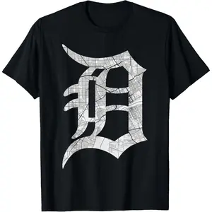 Distressed Letter D Detroit Michigan City Road Map Gift T-Shirt