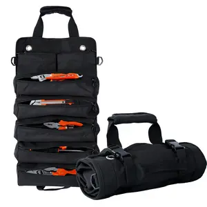 Portable Foldable Roll Up Tool Bag Organizer with 5 Compartments & 2 Detachable Pouches, Heavy Duty Waterproof Tool Pouch Bag for Secure Tool Storage, Tool Roll for Dad Men Electrician Mechanic Gifts