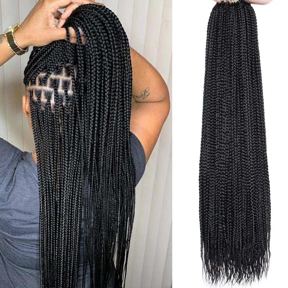 8 Packs 24 Inch Box Braids Crochet Hair Pre-Looped Knotless Medium 3X 144 Strands Boho Hair Extensions Long Black Synthetic for Woman (1B#)
