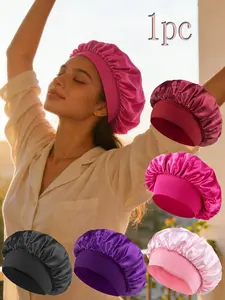 1PC Women's Sleep Bonnet Hat Customized A-Z Letters Satin Sleep Bonnet,Soft Comfortable Sleeping Bonnet,Elastic Wide-Brim Silky Sleeping Cap For Hair Protection, Make Up Washing Face Daily Use,Shower Cap For Daily