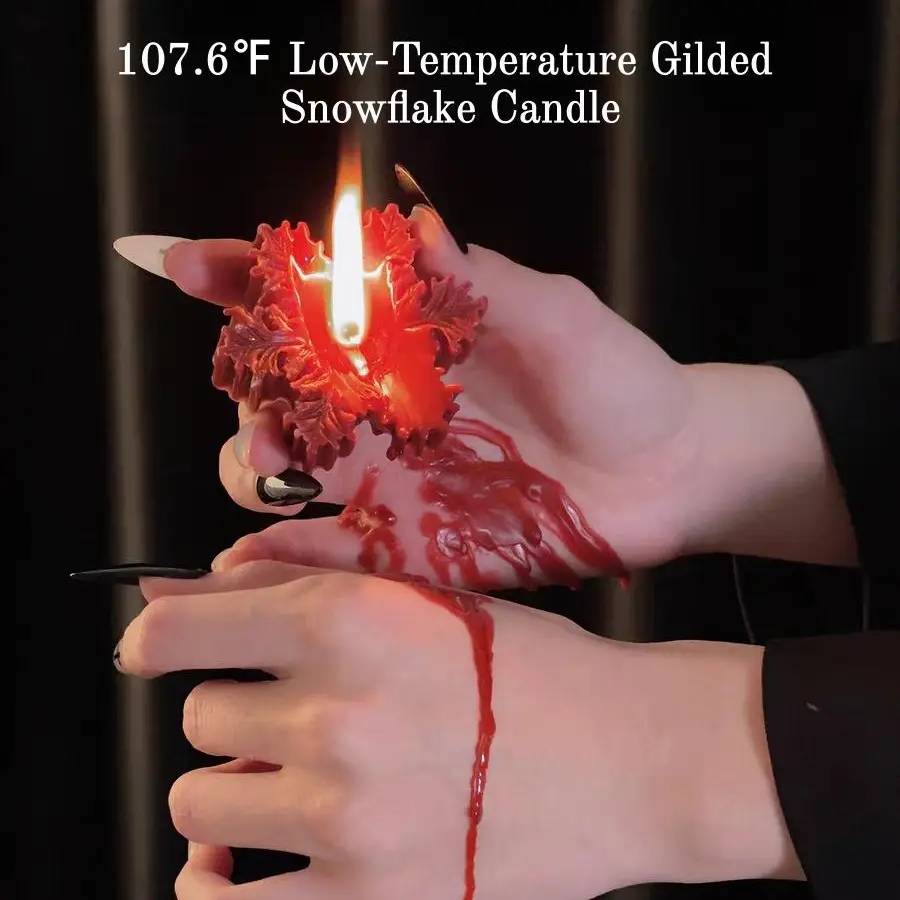 [Wildry] 107.6℉ Low-Temperature Safety Candle: Gold-Gilded Snowflake Design with Strawberry & Black Cherry Scent—An Essential Gift for Lovers, Wedding Anniversaries, and Niche Enthusiasts.