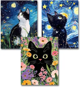 3 Pack Stamped Cross Stitch Kits for Adults - Cat Cross Stitch Kits for Beginners,11 CT Animal Cross Stitch Patterns Dimensions DIY Counted Cross Stitch Kits for Adults Arts Craft 12x16 inch