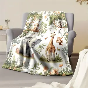 Comfortable Spring Animal Print Flannel Cozy Throw Blanket, Soft Warm, Perfect Gift for Friends and Family, Ideal for Naps, Camping, Travel, Home Decor