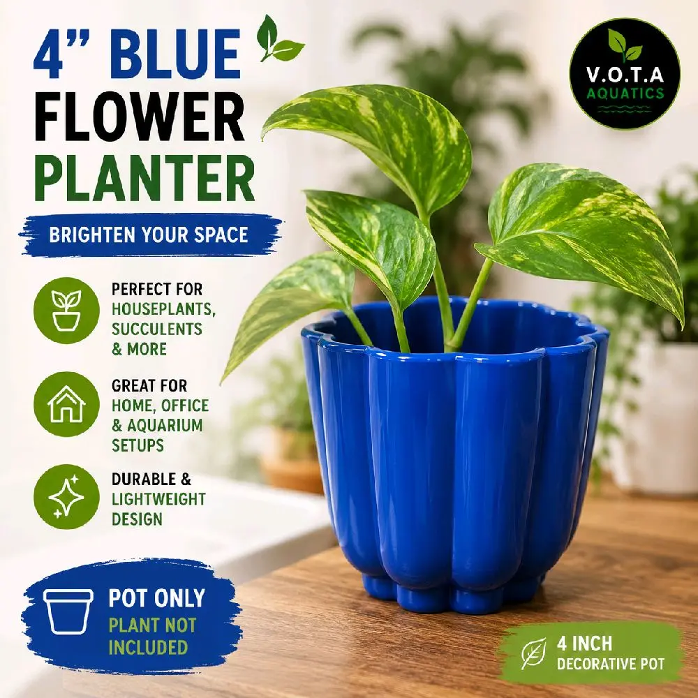 4" Blue Flower Planter Pot | Decorative Indoor Plant Pot | Modern Houseplant Planter