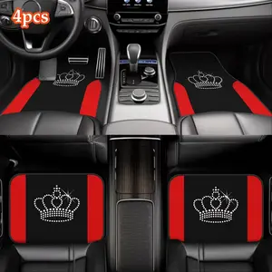 4 pieces of red bilateral with crown design printed car floor mats, universal all-weather car floor mats, suitable for SUVs, trucks, cars, the perfect gift for parents and lovers, Car Interior Accessory, Car Accessories