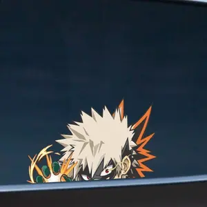 Peeking Explosive Anime Boy Sticker | Spiky Hair Hero Vinyl Decal | Waterproof Sticker for Laptop, Water Bottle, Phone