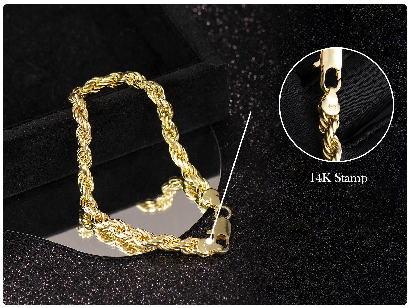 Holylegend 14K Real Gold-Plated Rope Chain Bracelet, 14K Gold Plated Diamond Cut Rope, Hip Hop Jewelry, Classic Rope Link Bracelet, Gift Ready