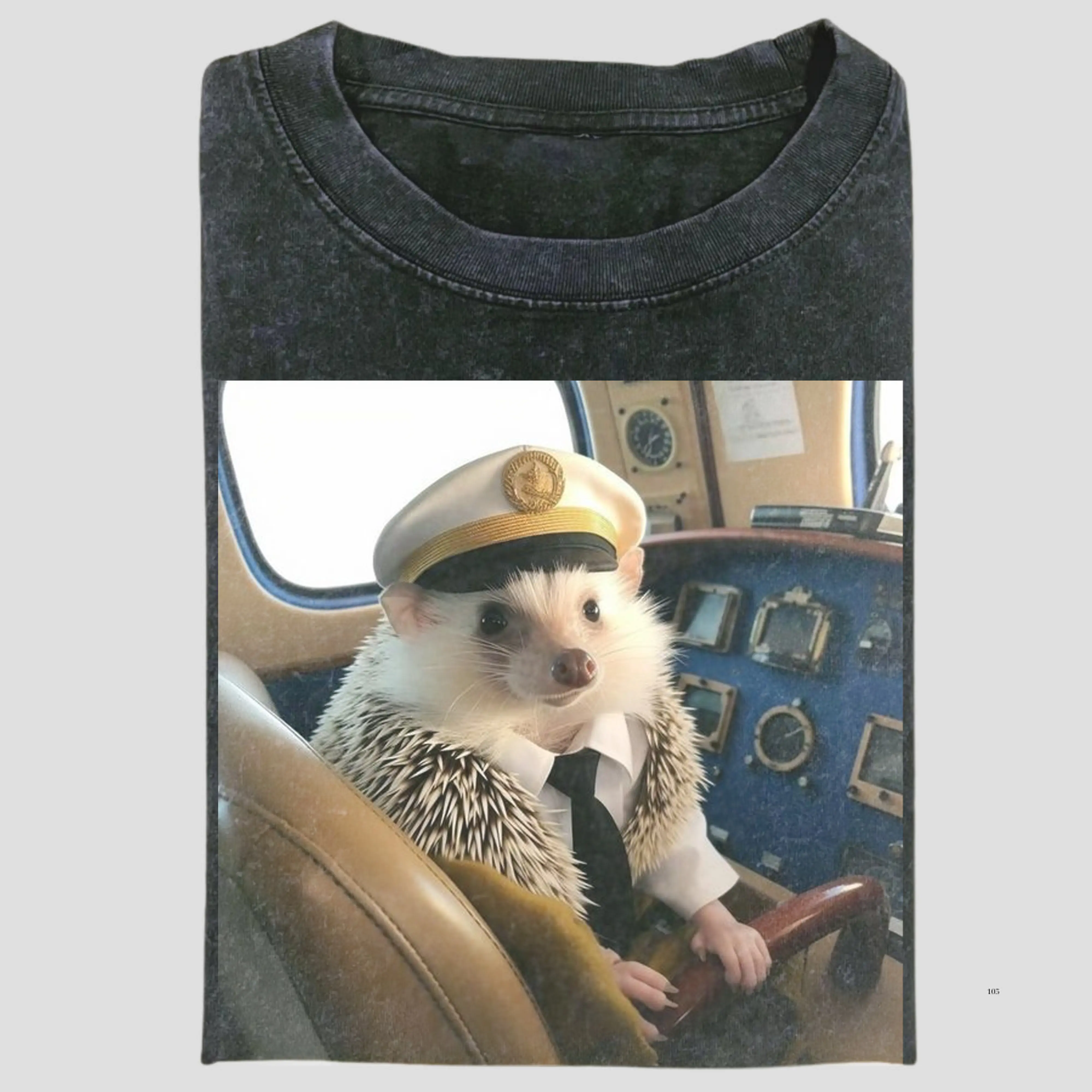 Captain Hedgehog Pilot Tee, Funny Animal Aviator Shirt, Funny Meme Design, Crew Neck T-Shirt, Short Sleeve, Unisex Vintage Top, Streetwear Style