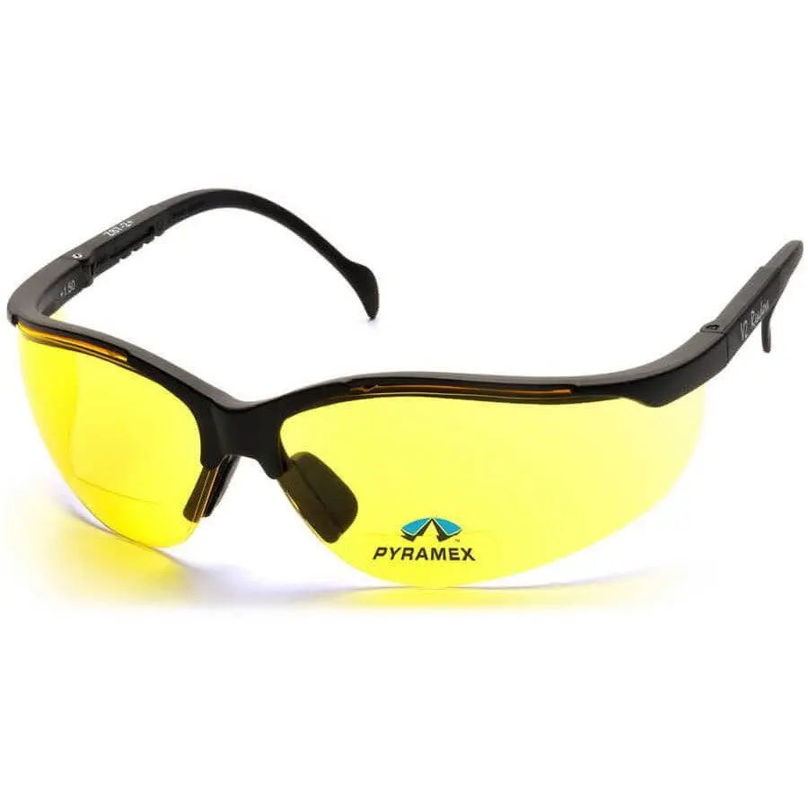 Pyramex V2 Reader Bifocal Safety Glasses, Black Frame, Amber Lens, Work Safety Gear for Home Improvement & Security Use