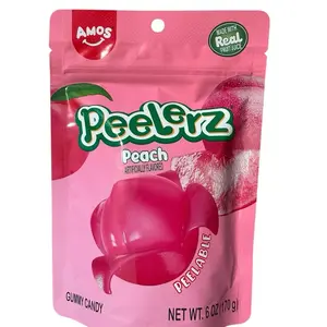 Amos Peelerz Peach Gummy Candy Peelable Resealable 6 oz Bag Artificially Flavored Snack Sweet