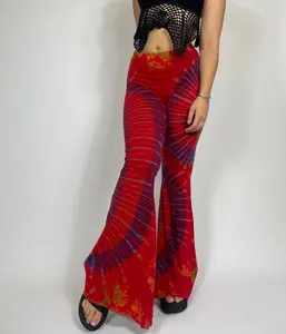 Red Arabella Flares Women's Trousers with Tie Dye Pattern in Comfortable Fit, Perfect for Casual Wear
