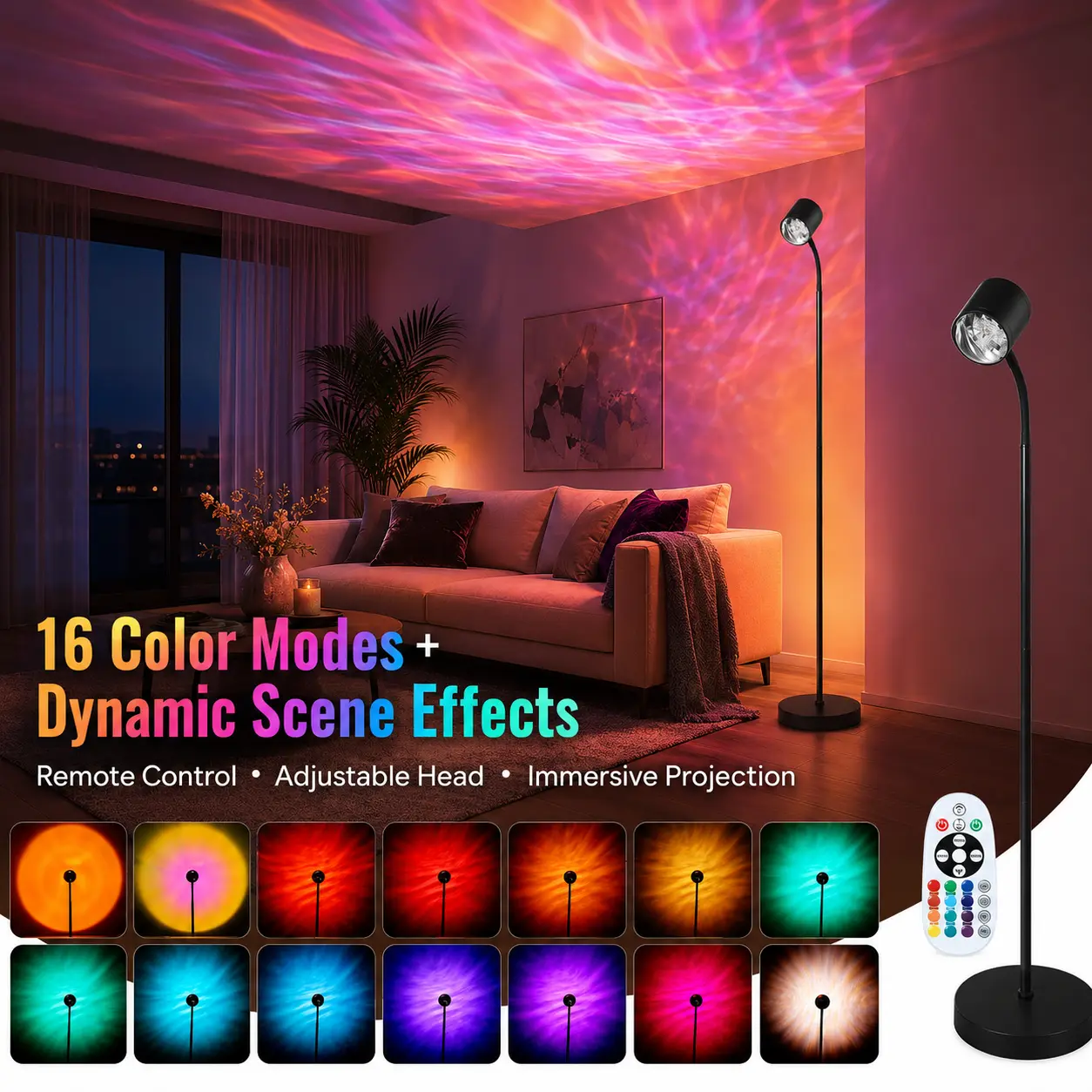 FABSTYL 2-in-1 Aurora & Sunset Floor Lamp, RGB Mood Light for Bedroom, Gaming Room, Apartment & Home Decor