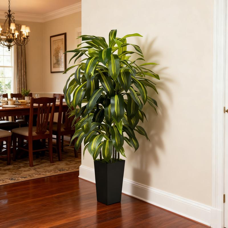 5FT 6FT Artificial Dracaena Tree – Tall Fake Indoor Floor Plant with Black or White Planter – Large Faux House Plants for Living Room Bedroom Office Home Decor, Gift Idea for Housewarming & Home Decorations