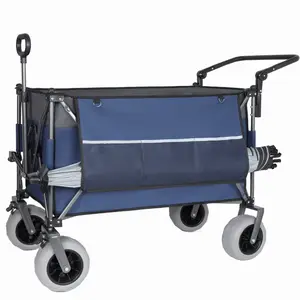 Donext Multi-Functional Push-Pull Folding Wagon Cart with 9"x4" Beach Tires 300L XL Heavy-Duty 480lbs Load for Camping & Outdoor Use